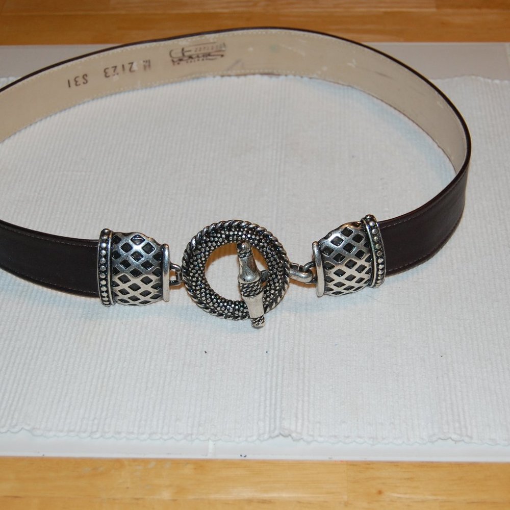 Belts By Simon Black Women's Leather Belt With Silver Tone Buckle Size M  32"